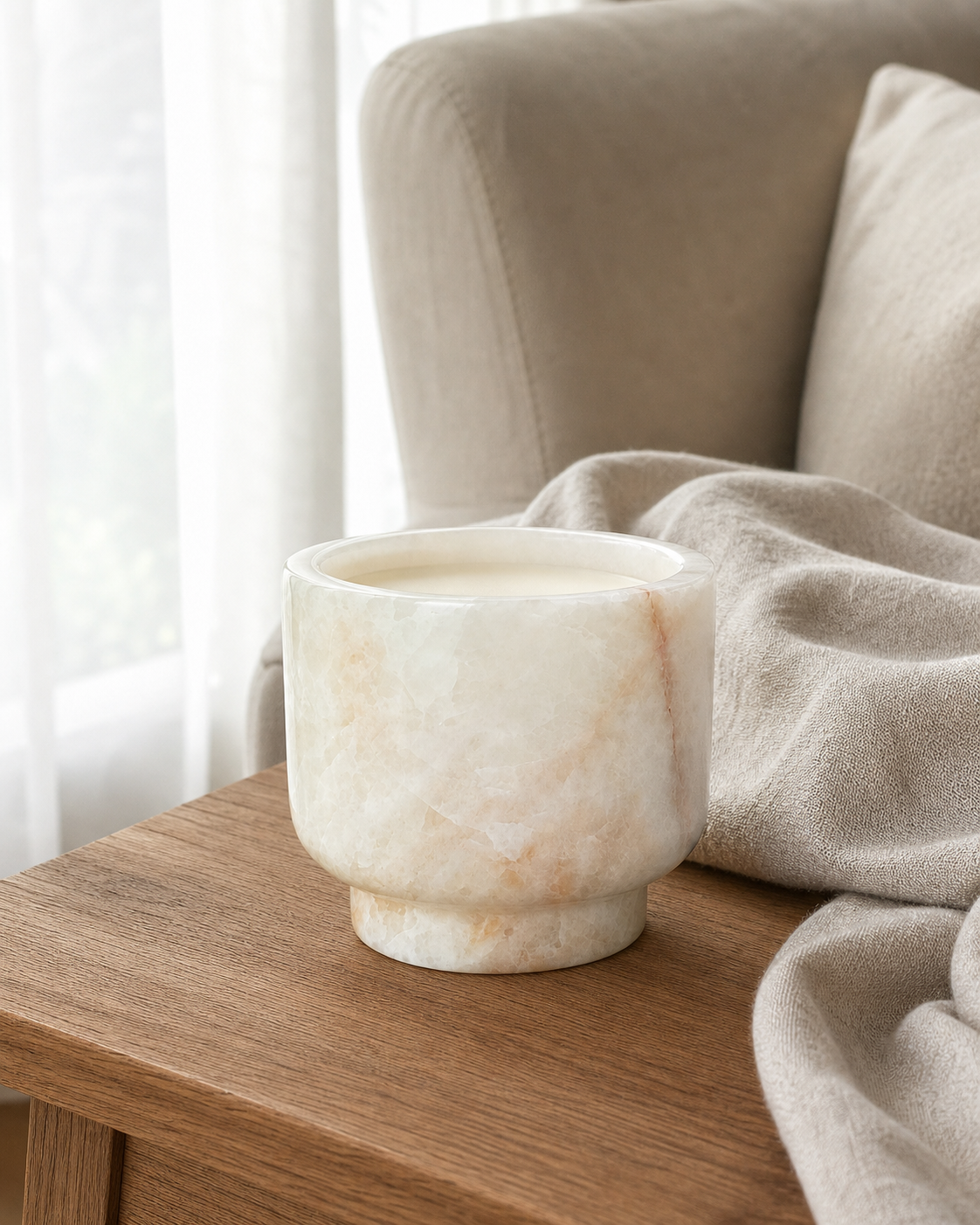 Flame-Free Scented Candle in Natural Marble Jar