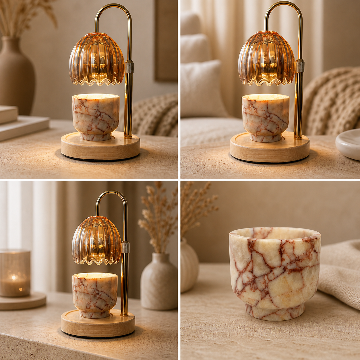 Natural Marble Wickless Candle — Red Vein Marble Vessel Scented Candle, 5.6 oz