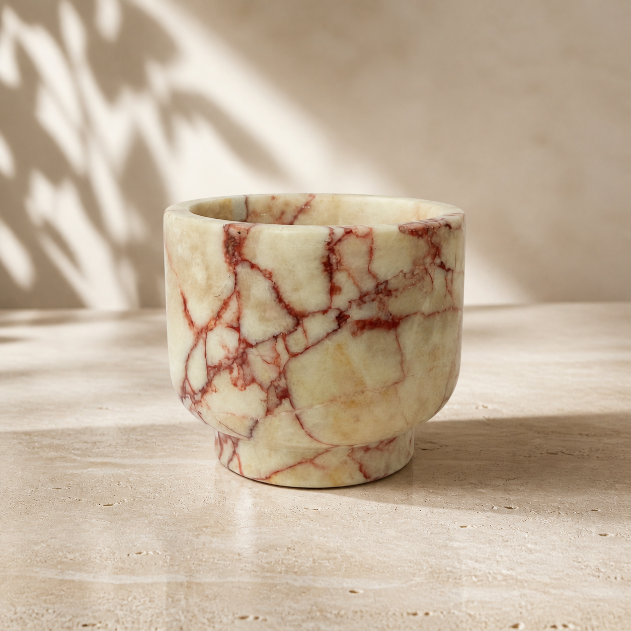 Natural Marble Wickless Candle — Red Vein Marble Vessel Scented Candle, 5.6 oz