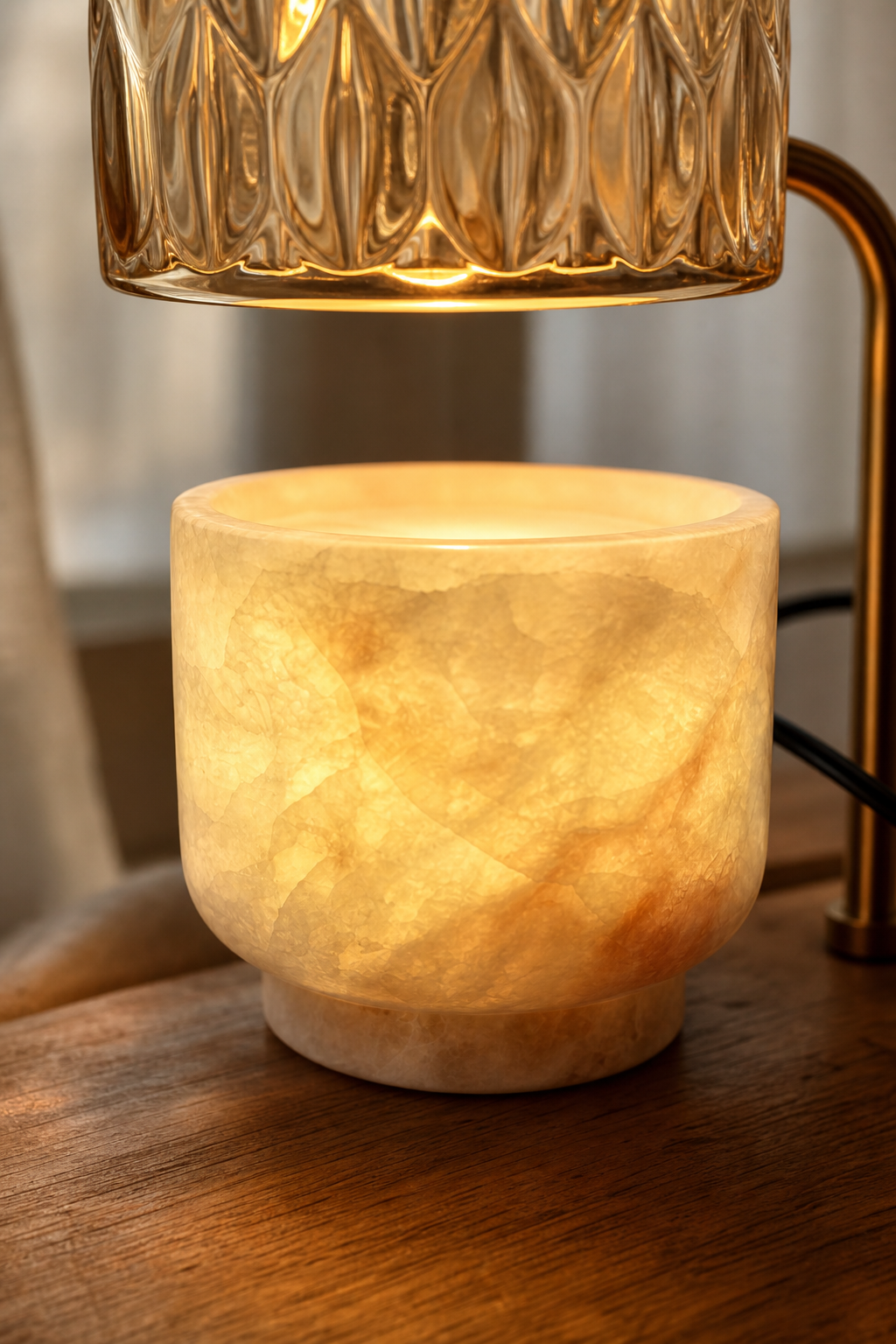 Natural Marble Wickless Candle —  Soft White Blush Vein Marble Vessel, 5.6 oz