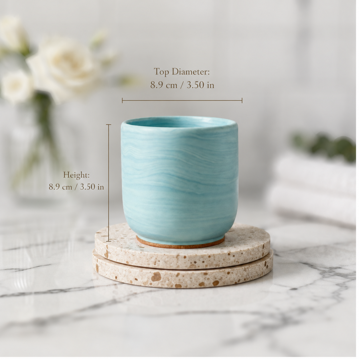 Handmade Jesmonite Wickless Candle, Marble-Look Jar Scented Candle, 9 oz